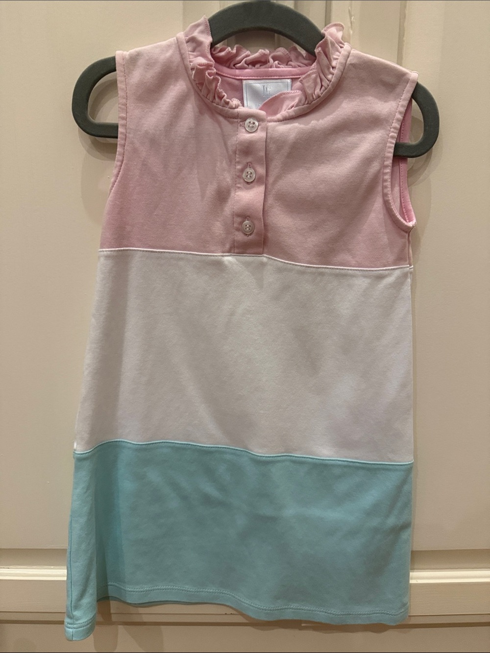 Little English Sleeveless Colorblock Ruffled Collar Pastel Dress